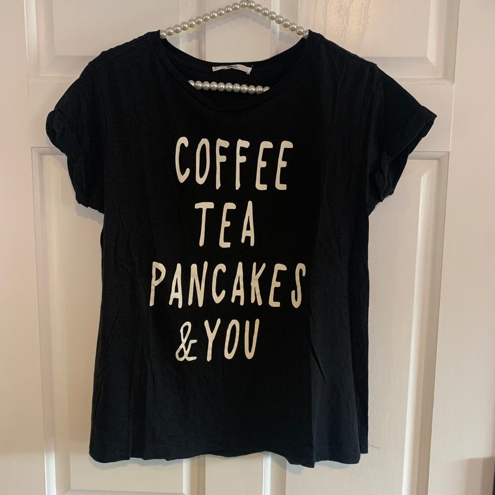 MNG by Mango Ladies Black Crew Neck Short Sleeve Graphic Tee Size S
